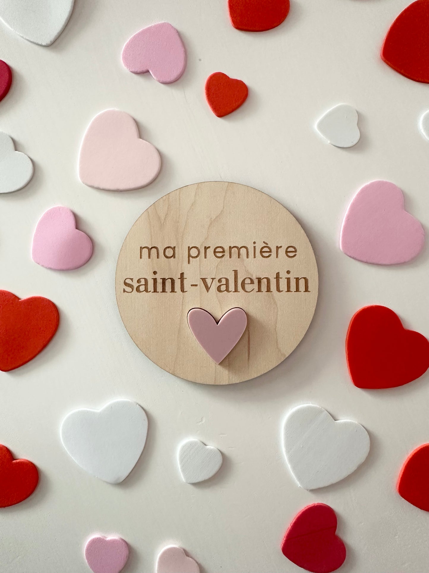 Pastille de bois « Ma première Saint-Valentin »
