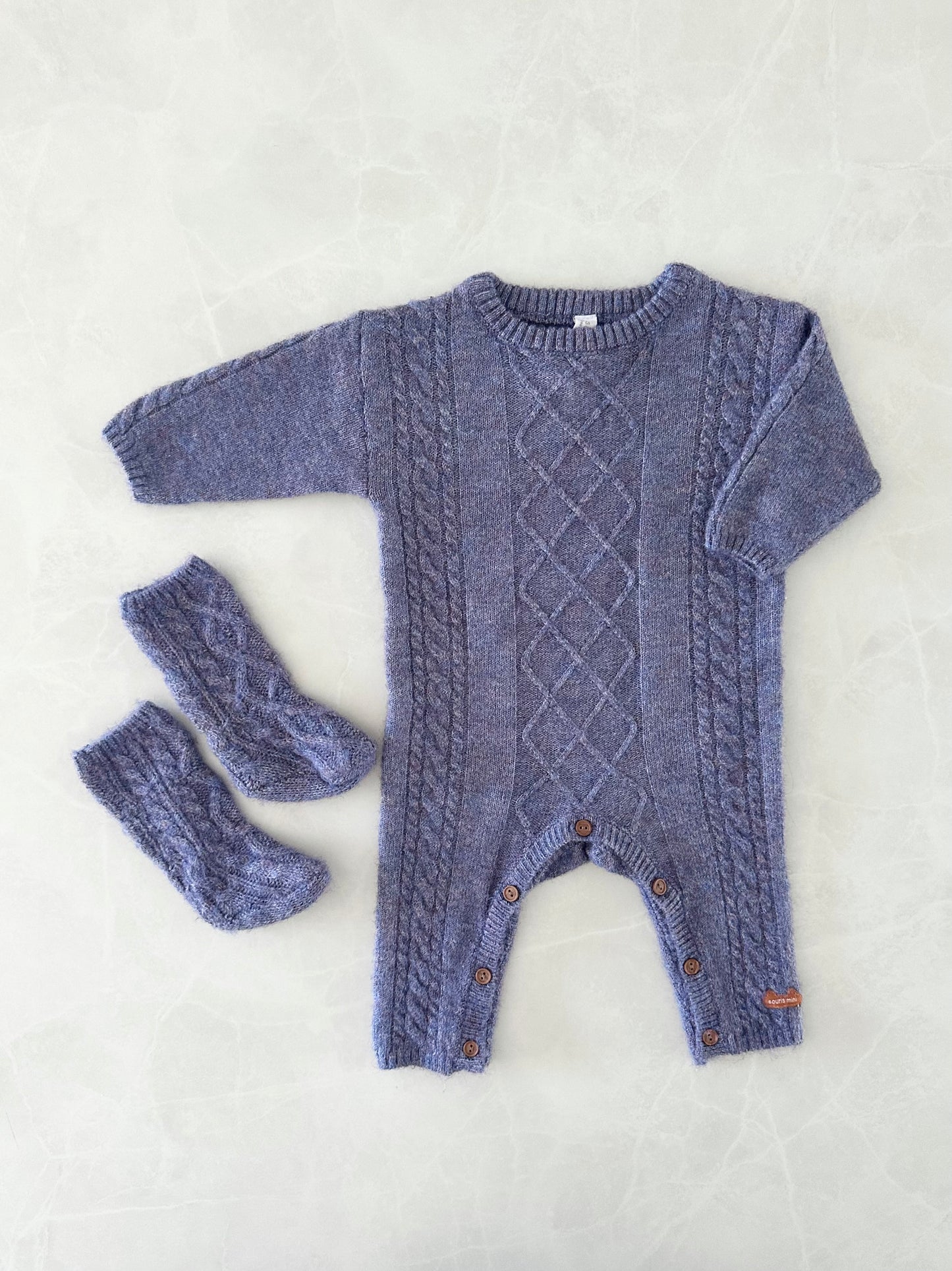 Combinaison en laine + Bas en laine - Souris Mini - 3-6 mois