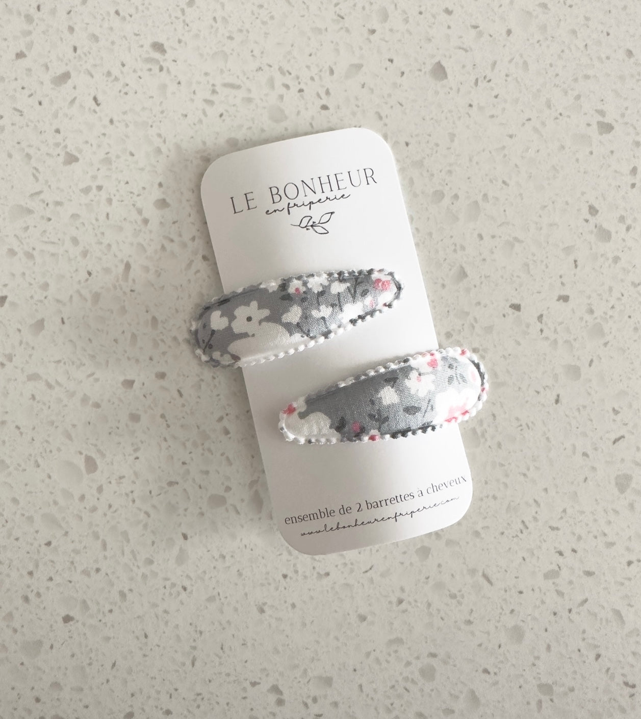 Ensemble de 2 barrettes pour cheveux - Gris fleuris