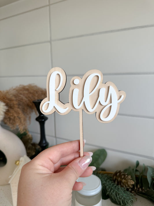 Cake topper en bois et en acrylique